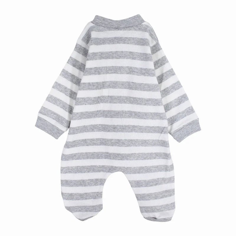Bubble Boom Baby Boys Striped Baby Bodysuit – Grey & White - Image 2