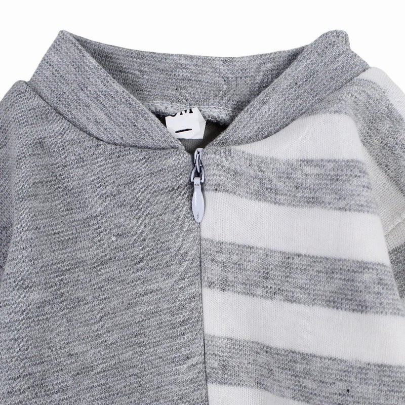 Bubble Boom Baby Boys Striped Baby Bodysuit – Grey & White - Image 3