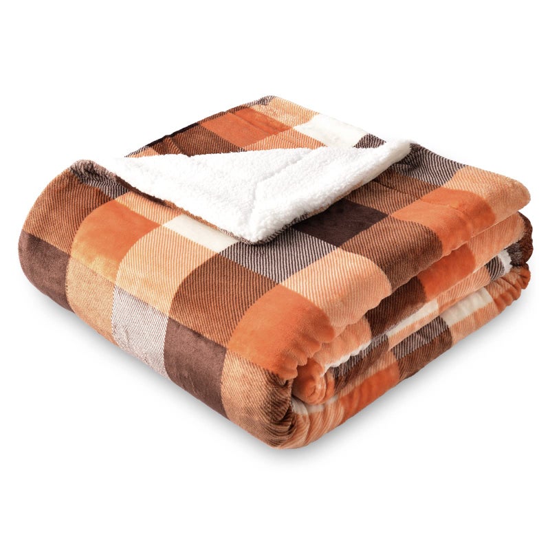 SOCHOW Buffalo Plaid Sherpa Fleece Throw Blanket DoubleSided Checkered Super Soft Luxurious Bedding Blanket 50 x 60 inches Orange