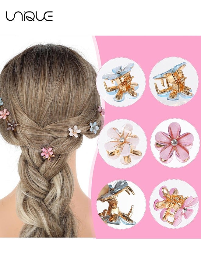 يونيك 12 قطع مصغرة حجر الراين الشعر كليب - كريستال يتوهم زهرة الشعر كليب، تألق الشعر كليب، المضادة للانزلاق الجانب كليب زخرفة الشعر، زخرفة الشعر الملونة للنساء والفتيات - Image 4