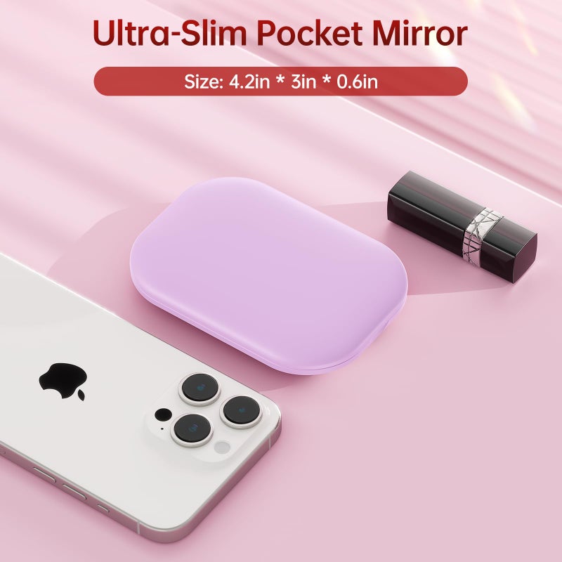 Benbilry Lighted Compact Travel Mirror with 3 Color Lights, 1X/3X Magnifying Ultra Slim Rechargeable Pocket Mirror for Purse, 2-Sided, Handheld, Folding, Portable, Purple - Image 4
