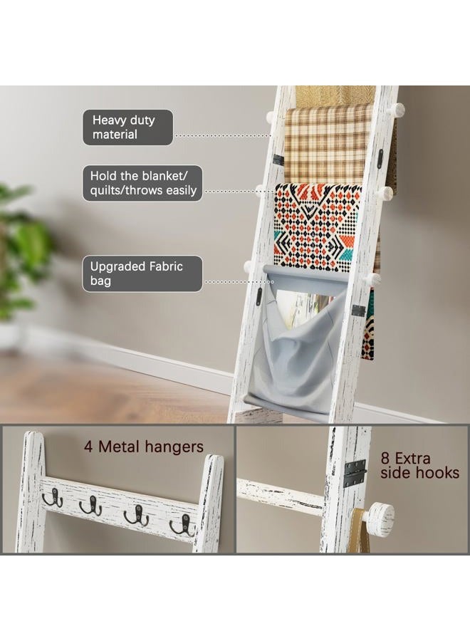 REFGY Blanket Ladder Shelf for Living Room, White LS2502-WT - Image 4