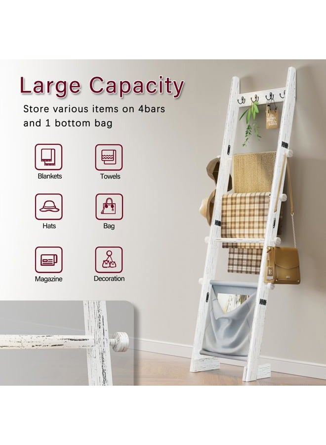REFGY Blanket Ladder Shelf for Living Room, White LS2502-WT - Image 3