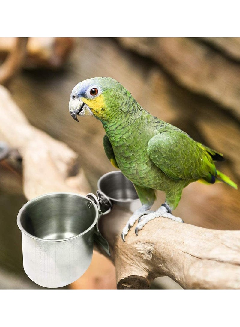 Durable Stainless Steel Bird Feeder Water Bowl Set for Parrots Small Birds with Secure Hanging Clips - Image 2