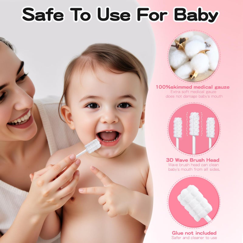 RoseFish 50Pcs Baby Tongue Cleaner for 0-36 Month No Glue Disposable Baby Mouth Oral Cleaner Infant Toothbrush Gum Cleaner 3D Soft Infant Tongue Cleaner+1PCS Finger Toothbrush - Image 2