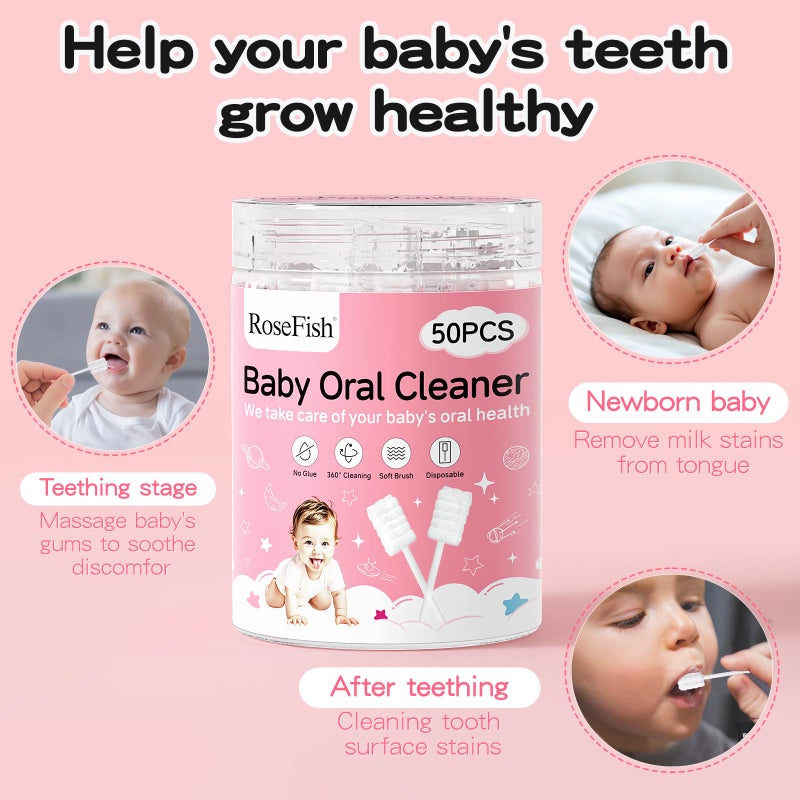 RoseFish 50Pcs Baby Tongue Cleaner for 0-36 Month No Glue Disposable Baby Mouth Oral Cleaner Infant Toothbrush Gum Cleaner 3D Soft Infant Tongue Cleaner+1PCS Finger Toothbrush - Image 3