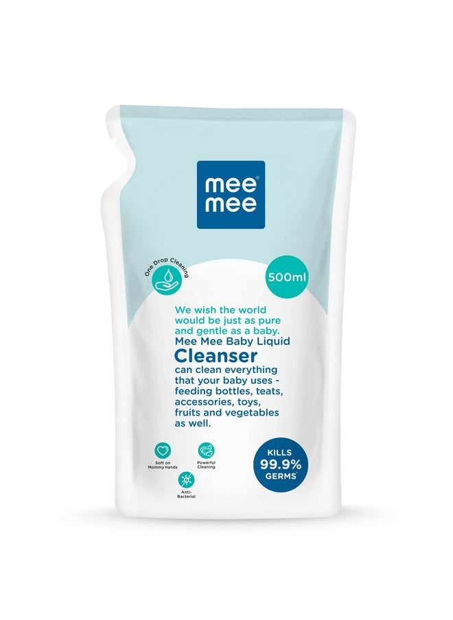 mee mee - Baby Liquid Cleanser 500Ml, Anti-Bacterial Kills 99.9% Germs | For Baby Bottles, Nipples, Accessories, Toys, Fruits & Vegetables | No Alcohol, One Drop Cleaning, Dermatologically Tested - Image 1