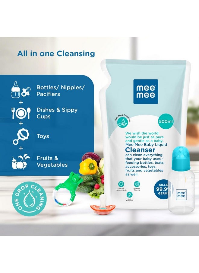 mee mee - Baby Liquid Cleanser 500Ml, Anti-Bacterial Kills 99.9% Germs | For Baby Bottles, Nipples, Accessories, Toys, Fruits & Vegetables | No Alcohol, One Drop Cleaning, Dermatologically Tested - Image 1