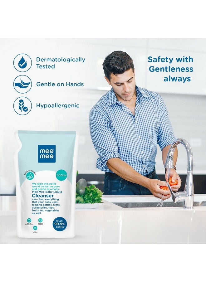 mee mee - Baby Liquid Cleanser 500Ml, Anti-Bacterial Kills 99.9% Germs | For Baby Bottles, Nipples, Accessories, Toys, Fruits & Vegetables | No Alcohol, One Drop Cleaning, Dermatologically Tested - Image 1