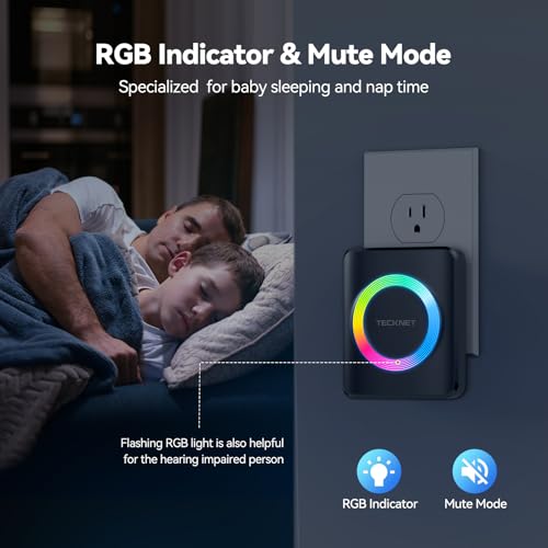 TECKNET Wireless Doorbell with 2 Plug-in Receivers, IP65 Waterproof Doorbells for Home, 1300ft Operating Range, 60 Melodies & 5 Volume Levels of 0-120 dB, RGB Light for Hearing Impaired - Image 5