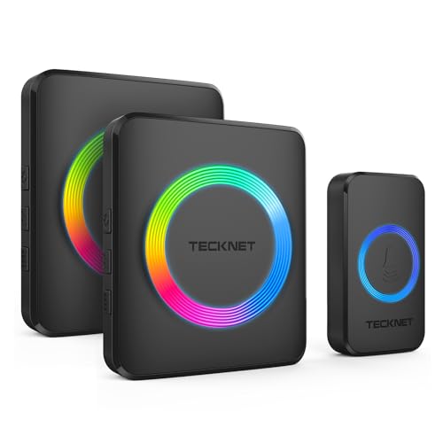 TECKNET Wireless Doorbell with 2 Plug-in Receivers, IP65 Waterproof Doorbells for Home, 1300ft Operating Range, 60 Melodies & 5 Volume Levels of 0-120 dB, RGB Light for Hearing Impaired - Image 1