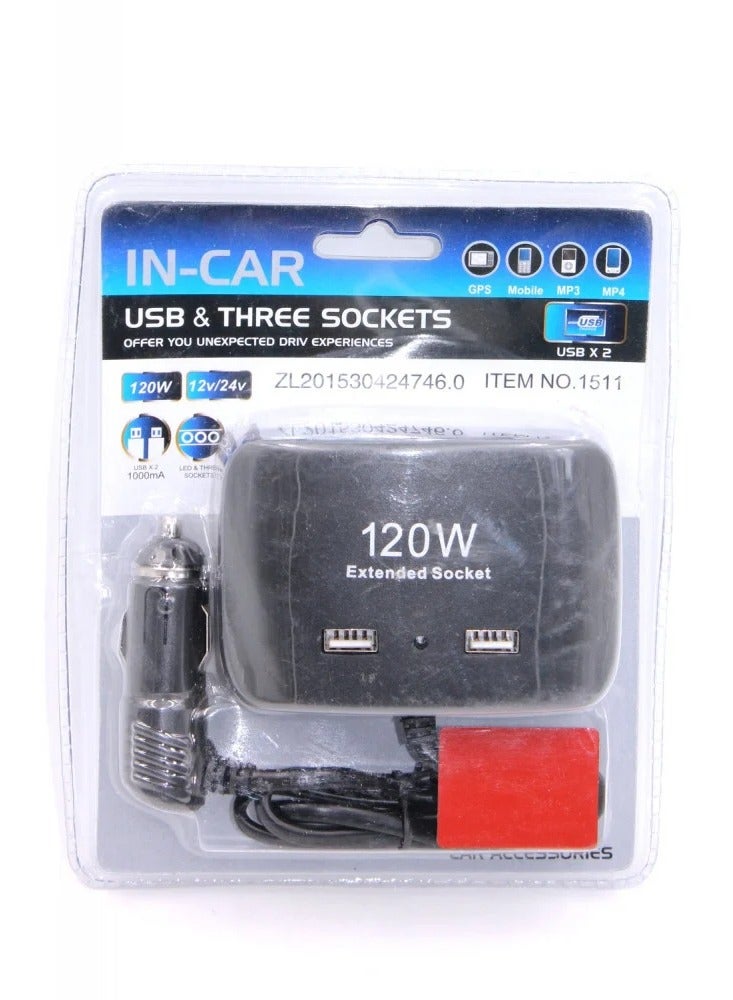 General Black USB Car Charger Outlets 