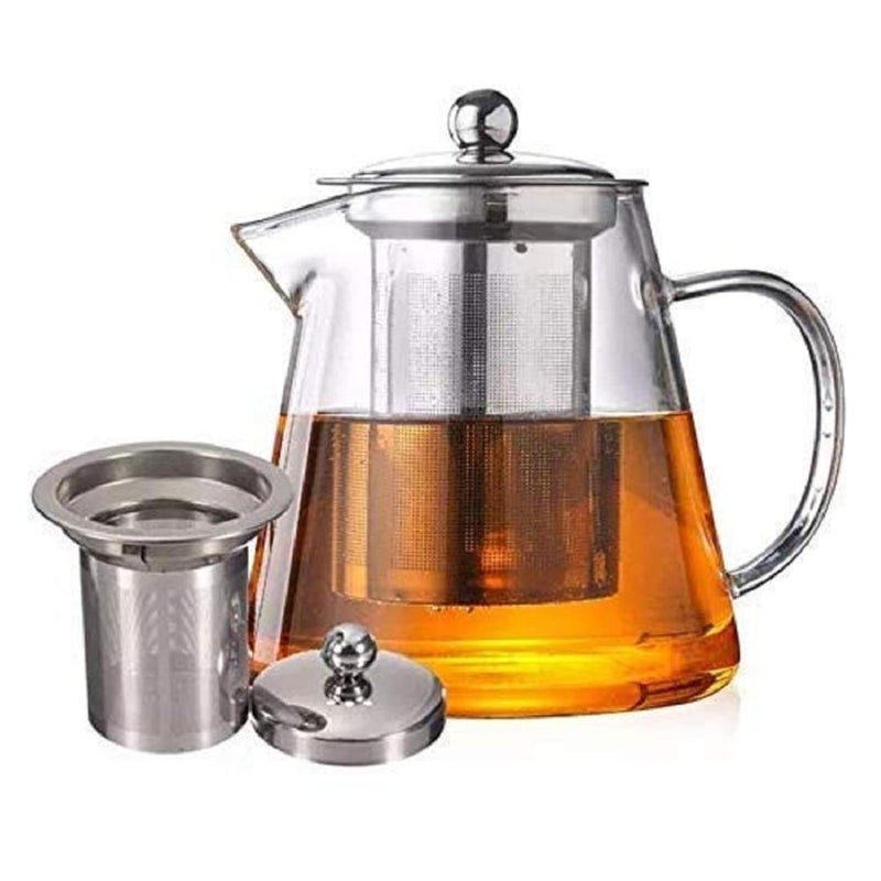 ROSEFINCH Glass Tea Kettle Glass Tea Pot with Stainless Steel Infuser Strainer for Coffee Juice Loose Leaf Tea Glass Kettle for Tea Coffee Juice Tea Serving Pot 1 Pcs 750 ml_ Clear - Image 1