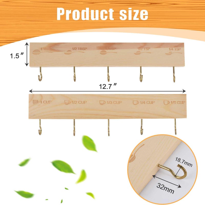 SoeKoa Premium Bamboo Measuring Cups and Spoons Rack, Measuring Cup Organizer Rack Suitable for Kitchen Hanging Cups and Spoons, Including Screw and Adhesive Mountingï¼ˆ2 pcsï¼‰ - Image 2
