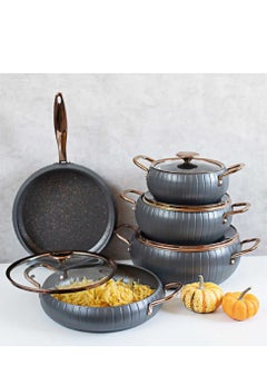 9Pcs Meridian Granite Cookware Set - Anthracite Color - Made in Turkey