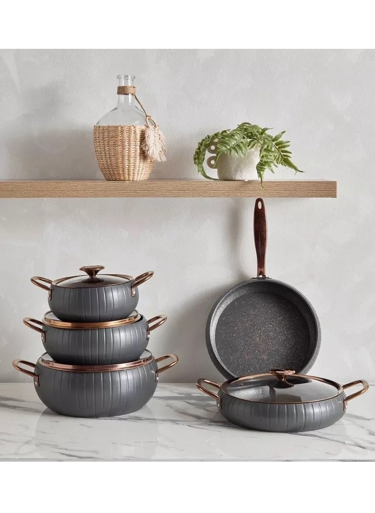 OMS - 9Pcs Meridian Granite Cookware Set - Anthracite Color - Made in Turkey - Image 1