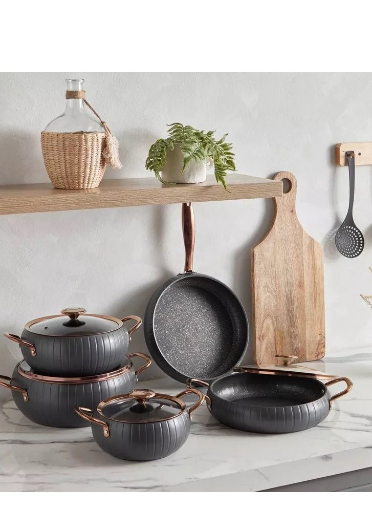 OMS - 9Pcs Meridian Granite Cookware Set - Anthracite Color - Made in Turkey - Image 1