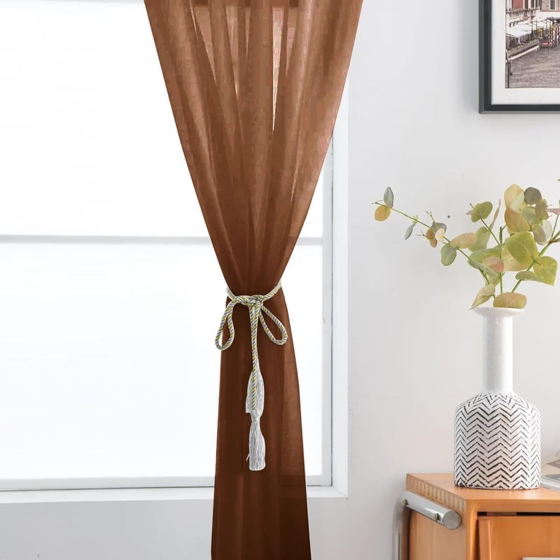 SpaceDresser Sheer Voile Window Treatment Rod Pocket Curtain Panels for Kitchen Bedroom Living Room Drapes Sunlight Filtering Privacy Semi Home Decor Assorted (Brown, 52 W x 84 L) - Image 5