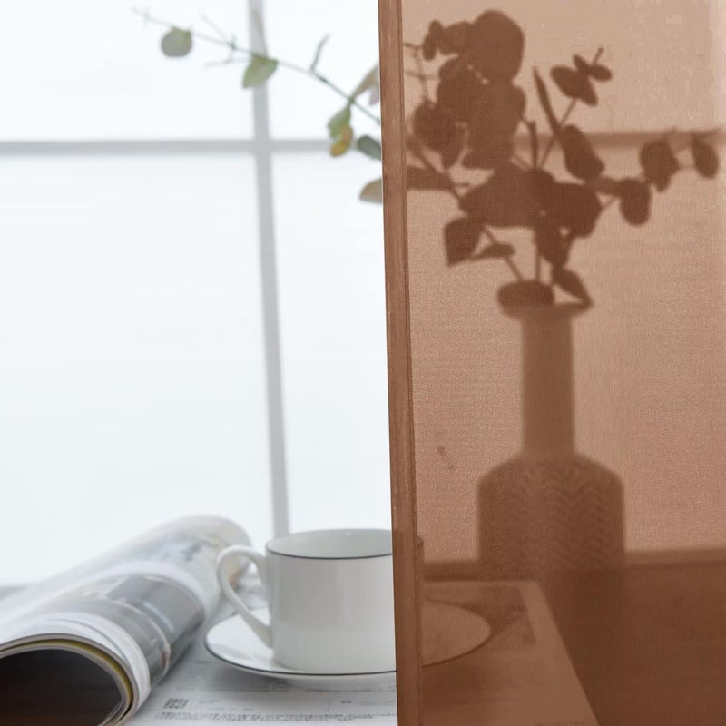 SpaceDresser Sheer Voile Window Treatment Rod Pocket Curtain Panels for Kitchen Bedroom Living Room Drapes Sunlight Filtering Privacy Semi Home Decor Assorted (Brown, 52 W x 84 L) - Image 4