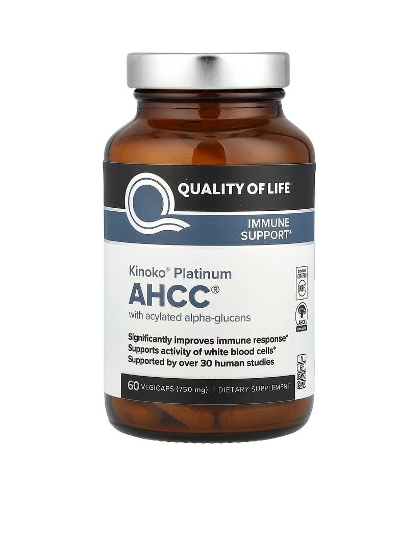 Quality of Life Kinoko Platinum AHCC with Acylated Alpha-Glucans, 60 Vegicaps - Image 2
