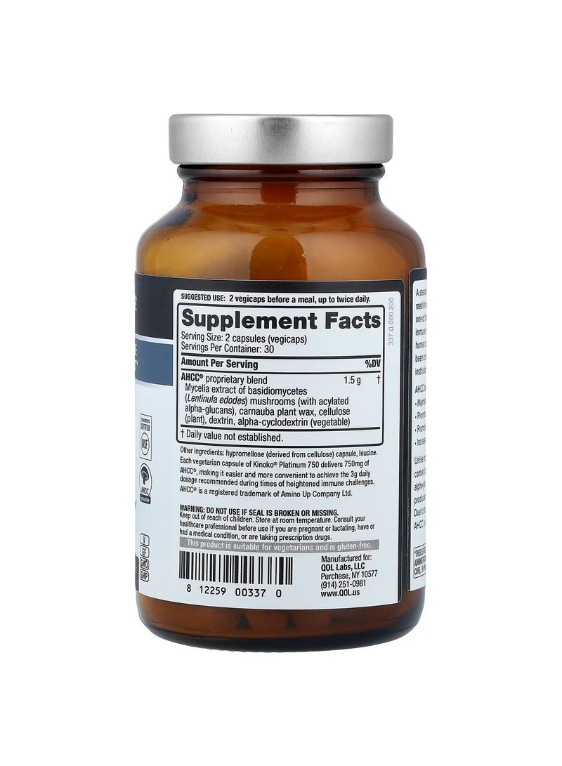 Quality of Life Kinoko Platinum AHCC with Acylated Alpha-Glucans, 60 Vegicaps - Image 3