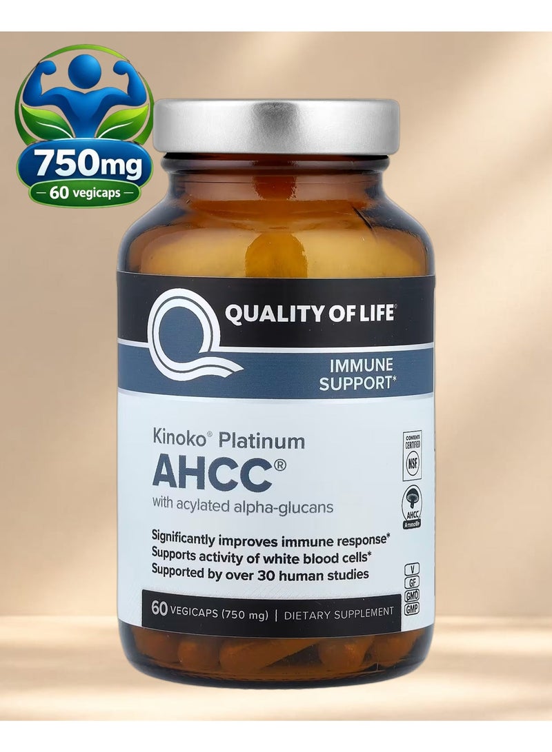 Quality of Life Kinoko Platinum AHCC with Acylated Alpha-Glucans, 60 Vegicaps - Image 1