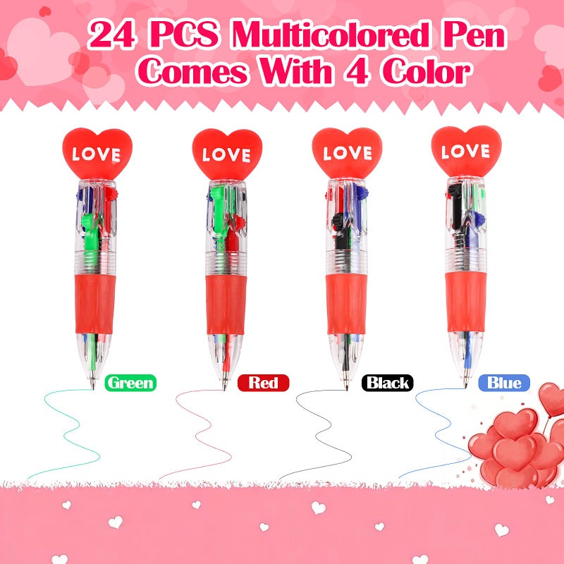 FOIMAS 24 Set Mini Multicolor Pens in One Valentine 4-in-1 Ballpoint Pen Pens with Valentine's Day Cards for Valentine's Day Party School Students Office Exchange Gift - Image 4