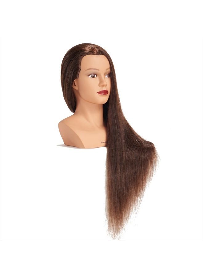 training head Traininghead 28-30" 100% Human Hair Mannequin Head Hairdressing Training Practice Head Hair Styling Cosmetology Manikin Doll Head With Clamp (Brown) - Image 3