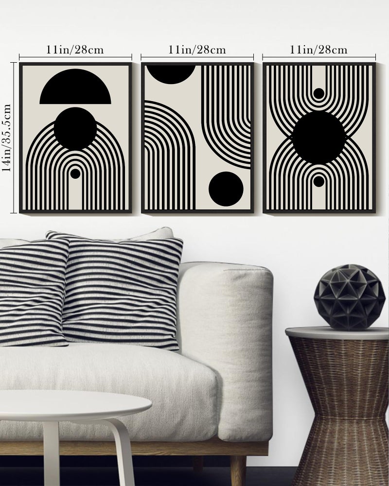 Drsoum Black and White Abstract Framed Wall Art Decor Duotone Minimal Dark Brush Stroke Prints Shapes Illustrations Modern Art Decorative Ready To Hang - 11x14in Black Framed - Image 2