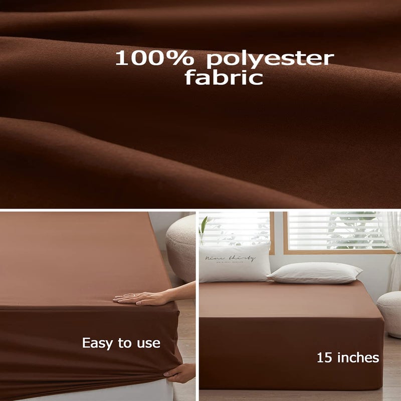 rushrushlulu Bedding Twin Size Fitted Sheet Only-Twin Size Deep Pocket Bottom Sheet Fits 15inches Bed Matress Sheet Soft and Microfiber Easy Care-Brown - Image 3