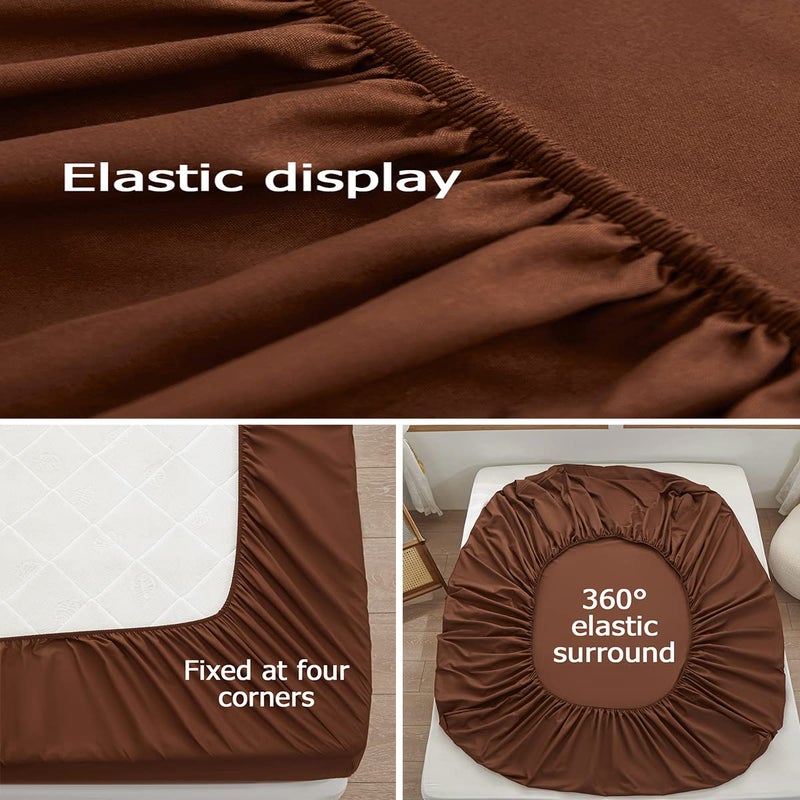 rushrushlulu Bedding Twin Size Fitted Sheet Only-Twin Size Deep Pocket Bottom Sheet Fits 15inches Bed Matress Sheet Soft and Microfiber Easy Care-Brown - Image 4