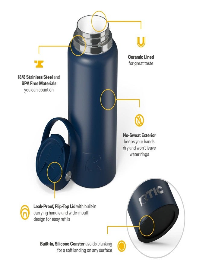 RTIC 32 oz Ceramic Lined Insulated Outback Bottle, Leak Resistant, Navy - Image 4