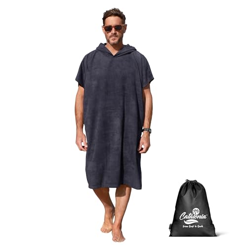 Catalonia Absorbent Surf Poncho Men Women, Quick Dry Towel Changing Poncho, Hooded Towel Robe Adult, Beach Surfing Swimming, Black - Image 1