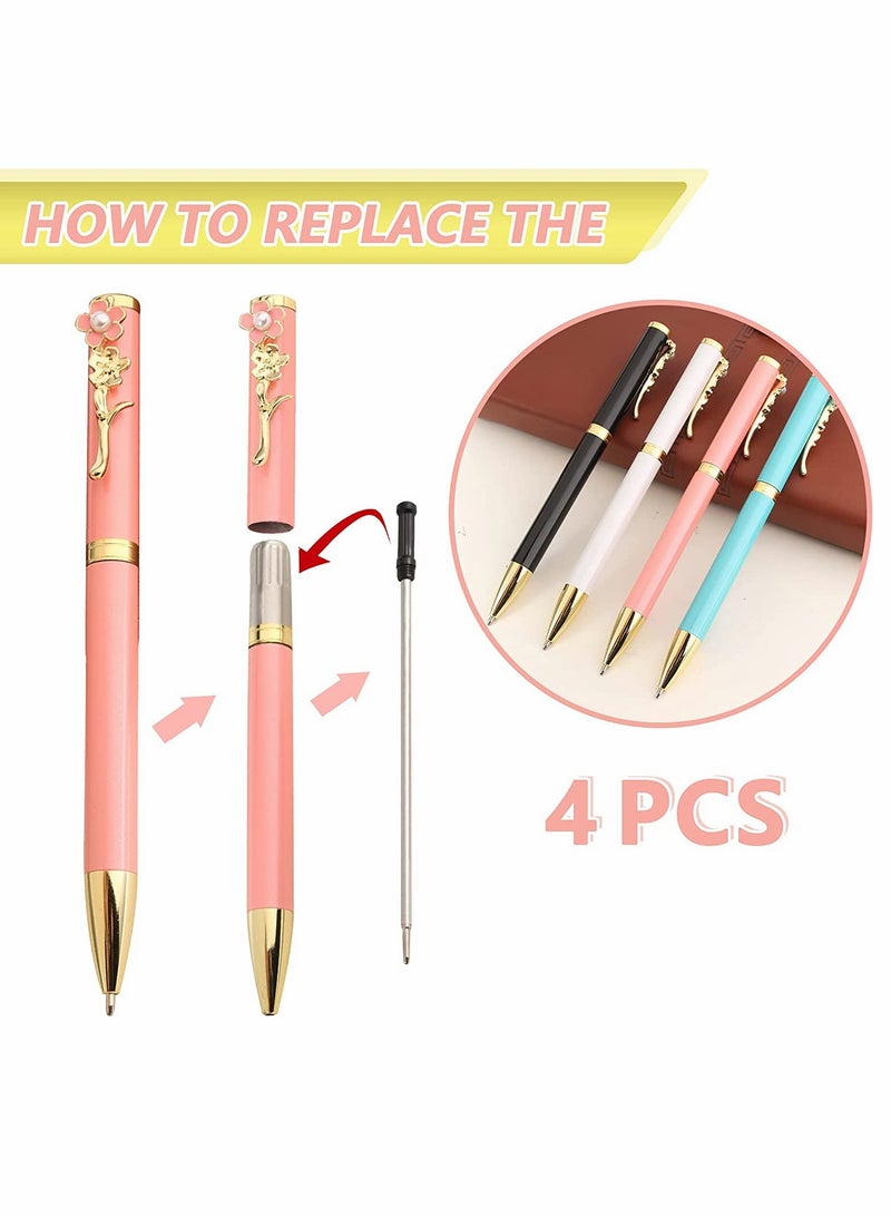 Set Of 4Pcs Ballpoint Pens, Smooth Writing , Metal Twist Pretty Pens for Journaling, 1.0 mm Medium Point Black Ink Cute Pens,Office Supplies Fancy Pen Sets For Women Men Gift - Image 5