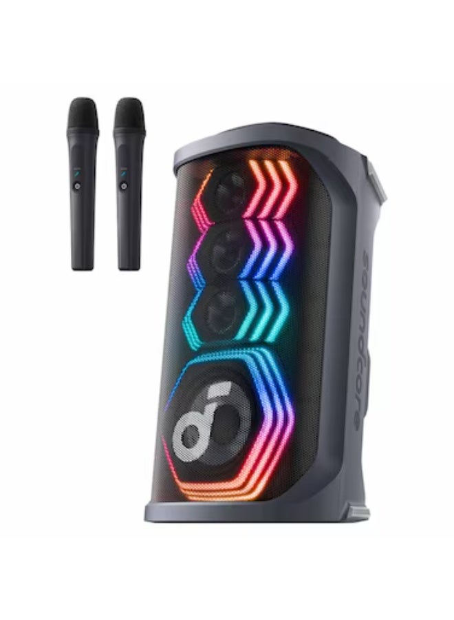 ساوند كور مكبر صوت حفلات كاريوكي ساوندكور رايف 3S AI، 200 واط مع ميكروفونين لاسلكيين، إزالة صوت AI، عرض إضاءة RGB، بطارية تدوم 12 ساعة - Image 1