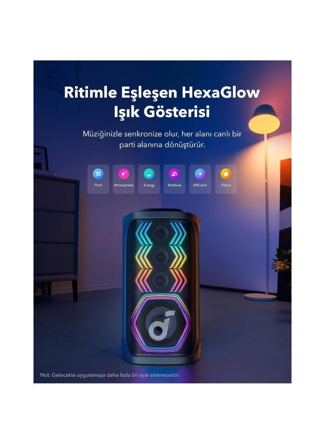 ساوند كور مكبر صوت حفلات كاريوكي ساوندكور رايف 3S AI، 200 واط مع ميكروفونين لاسلكيين، إزالة صوت AI، عرض إضاءة RGB، بطارية تدوم 12 ساعة - Image 2