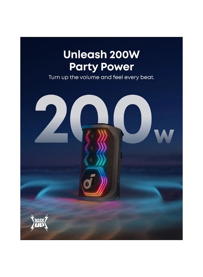 ساوند كور مكبر صوت حفلات كاريوكي ساوندكور رايف 3S AI، 200 واط مع ميكروفونين لاسلكيين، إزالة صوت AI، عرض إضاءة RGB، بطارية تدوم 12 ساعة - Image 3