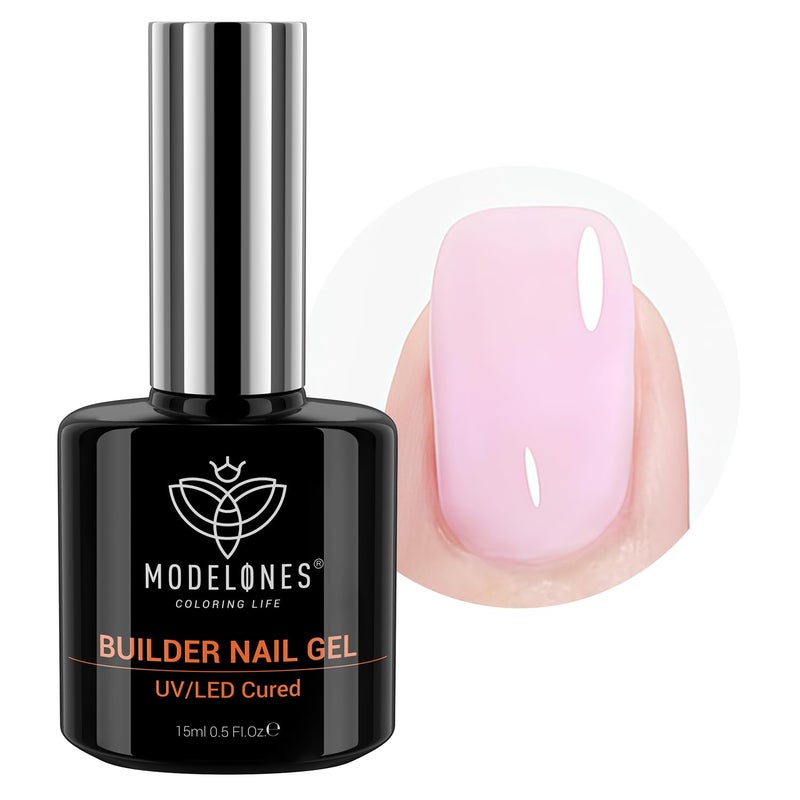 modelones Builder Nail Gel, 8-in-One Baby Pink Builder, Pastel Pink Rubber Base Gel Polish, LED Lamp Cured Color Base Hardener Apex Building Strengthener Extension for DIY Salon Girls Home - Image 1