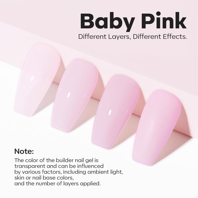 modelones Builder Nail Gel, 8-in-One Baby Pink Builder, Pastel Pink Rubber Base Gel Polish, LED Lamp Cured Color Base Hardener Apex Building Strengthener Extension for DIY Salon Girls Home - Image 2
