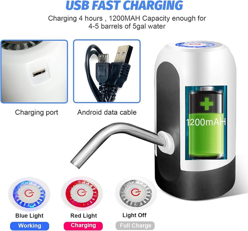 UrbanBite Water Dispenser Pump Automatic Wireless Water Can Dispenser Pump for 20 Litre Bottle Water Can Stand Jar Dispenser for Home Office Camping Parties - White - Image 2