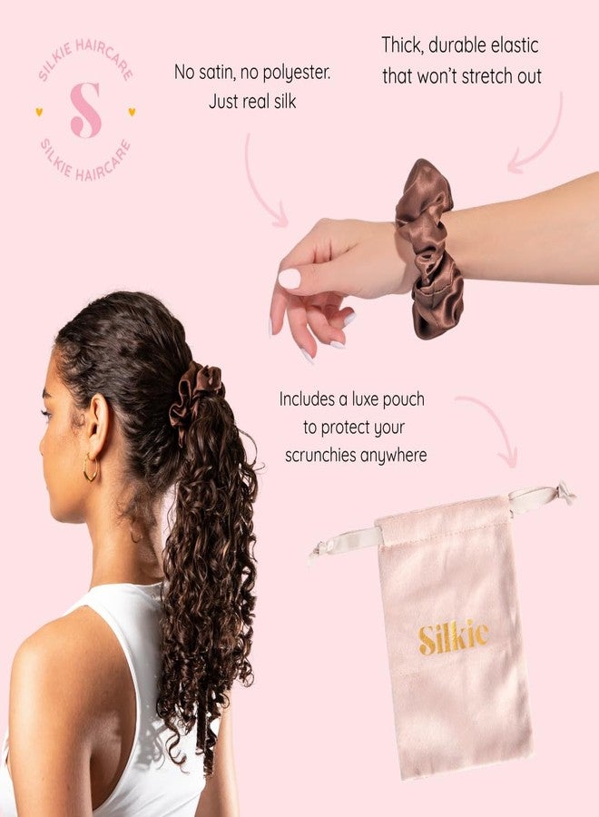 Silkie مجموعة SILKIE x2 من 100% حرير توت العليق الوردي والأسود، رباط شعر كبير الحجم، حقيبة سفر حرير، أربطة شعر، مر elastics، عناية بالشعر، حامل ذيل حصان متميز بدون ضرر (كلاسيكي) - Image 3