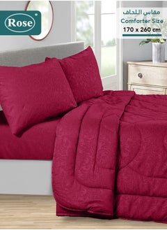 Rose ROSE Luxurious Flory Comforter, Premium Cotton Alternative Microfiber, Set of 4 pieces, Super Soft Cozy Breathable Cooling Lightweight, Extra Twin size 260x170 cm, Burgundy  - Image 2