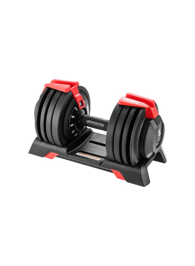 Sparnod Fitness دمبل قابل للتعديل SAD-24، 24 كجم مع 12 زيادة في الوزن (3–24 كجم)، تعديل سريع بيد واحدة، قفل أمان ورف تخزين، مقبض مريح غير قابل للانزلاق، بناء من الصلب الممتاز - Image 1