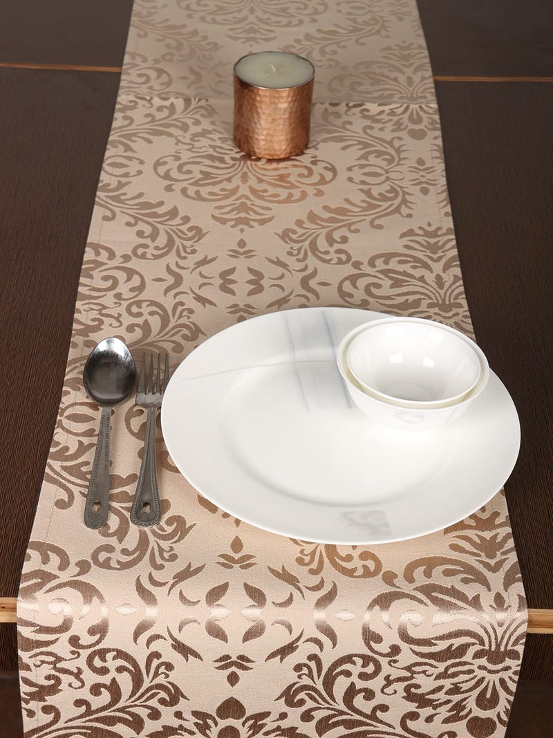 Home-The Best is for You Cotton Table Runner with Woven Damask Design (Gold, 13X84 Inch) - Pack of 1 - Image 2