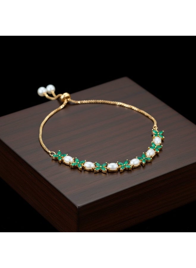 Pretty Precious Cubic Zirconia Adjustable American Diamond Chain Bracelet for Women and Girls | Elegant Gold and Rhodium Plated Jewellery - Image 5