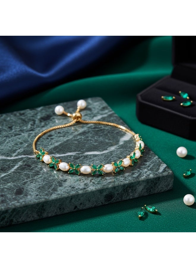 Pretty Precious Cubic Zirconia Adjustable American Diamond Chain Bracelet for Women and Girls | Elegant Gold and Rhodium Plated Jewellery - Image 3