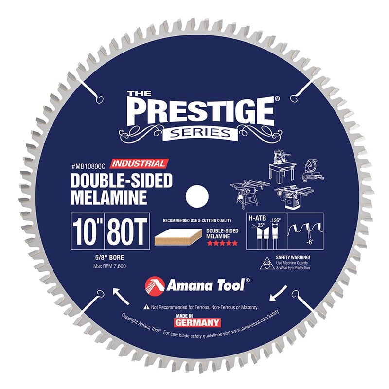 Amana Tool MB10800C Carbide Tipped Double-Face Melamine 10 Inch D x 80T H-ATB, -6 Deg, 5/8 Bore Circular Saw Blade - Image 4