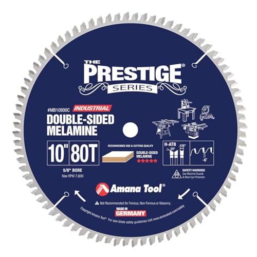 Amana Tool MB10800C Carbide Tipped Double-Face Melamine 10 Inch D x 80T H-ATB, -6 Deg, 5/8 Bore Circular Saw Blade - Image 1