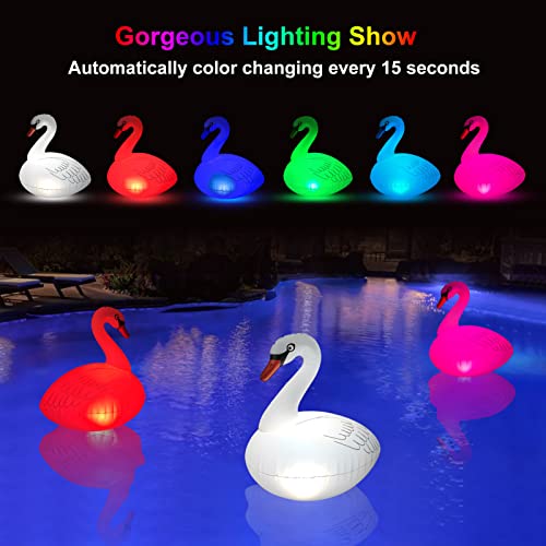 Goallim Floating Pool Lights Solar 2PK, Waterproof Inflatable Swan Pool Lights, Glow in The Dark Color Changing LED Pool Floating Swan Light for Backyard Spa Patio Wedding Party Decor - Image 4