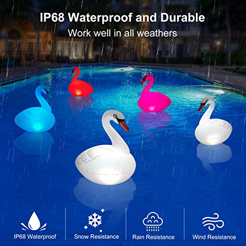 Goallim Floating Pool Lights Solar 2PK, Waterproof Inflatable Swan Pool Lights, Glow in The Dark Color Changing LED Pool Floating Swan Light for Backyard Spa Patio Wedding Party Decor - Image 5